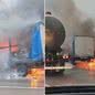Na Rodovia Imigrantes, o caminhão pegou fogo no período da manhã - Imagem: reprodução redes sociais