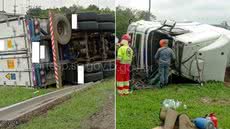 Motorista tomba e acaba preso nas ferragens de carreta em rodovia do litoral de SP - Imagem: Divulgação/ Artesp