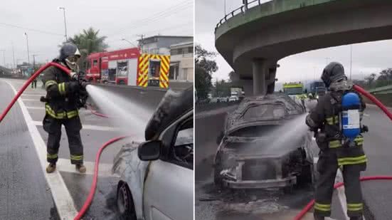 Pane elétrica em carro causa incêndio na Rodovia Cônego Domênico Rangoni - Imagem: Divulgação/ Corpo de Bombeiros