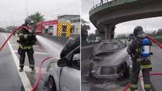 Pane elétrica em carro causa incêndio na Rodovia Cônego Domênico Rangoni - Imagem: Divulgação/ Corpo de Bombeiros