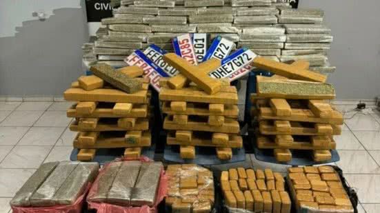 Foram encontrados 21 sacos plásticos com tabletes de maconha, totalizando 590 kg - Imagem: Reprodução/Divulgação/Polícia Civil