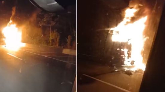 Ônibus pega fogo em rodovia Régis Bittencourt em São Paulo - Imagem: Reprodução/G1