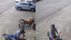 As imagens de monitoramento do local registraram momento em que o ladrão se aproxima da moto - Imagem: Reprodução/ Guarujá Mil Grau