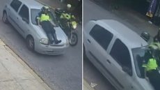 Imagens capturadas por câmeras locais mostram a servidora sendo carregada pelo automóvel em movimento - Imagem: Reprodução/g1