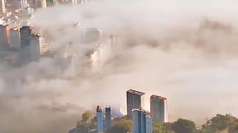 A entrada e saída de navios foi paralisada por conta da neblina - Imagem: Drone.r7